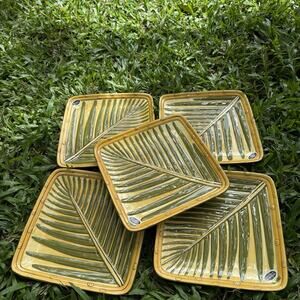 Island Plantations Areca Palm Dinner Plates 10.5" Set Of 5 Hand-Painted